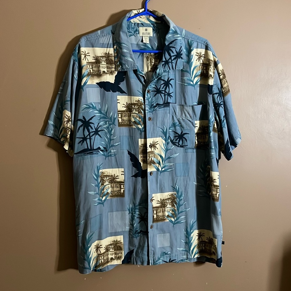 😄100% silk vacation style shirt palm trees. B6